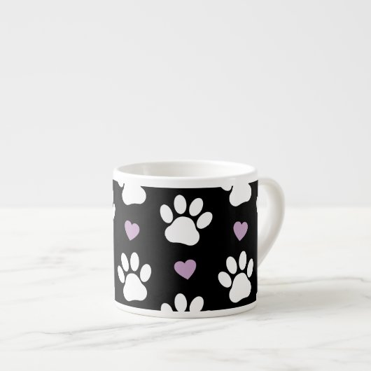 Paw Pattern, Dog Paws, White Paws, Lila Hearts Espresso Kop (Voorkant rechts)