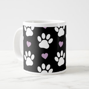 Paw Pattern, Dog Paws, White Paws, Lila Hearts Extra Grote Beker