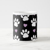 Paw Pattern, Dog Paws, White Paws, Lila Hearts Extra Grote Beker (Voorkant)