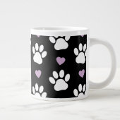 Paw Pattern, Dog Paws, White Paws, Lila Hearts Extra Grote Beker (Rechts)
