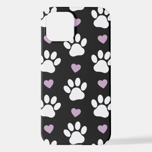 Paw Pattern, Dog Paws, White Paws, Lila Hearts iPhone Hoesje (Achterkant)