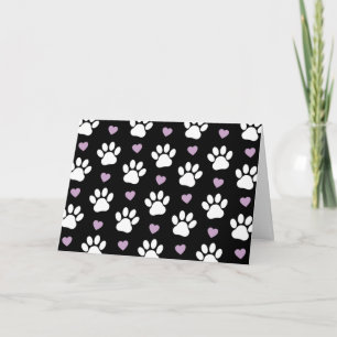 Paw Pattern, Dog Paws, White Paws, Lila Hearts Kaart