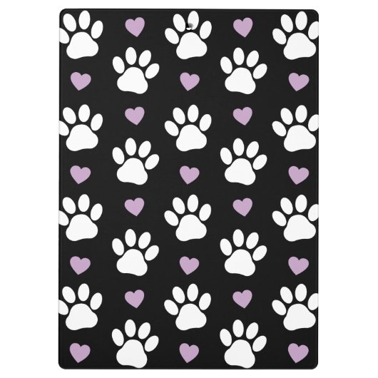 Paw Pattern, Dog Paws, White Paws, Lila Hearts Klembord (Achterkant)
