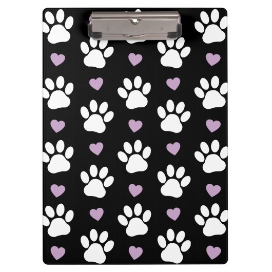 Paw Pattern, Dog Paws, White Paws, Lila Hearts Klembord (Voorkant)