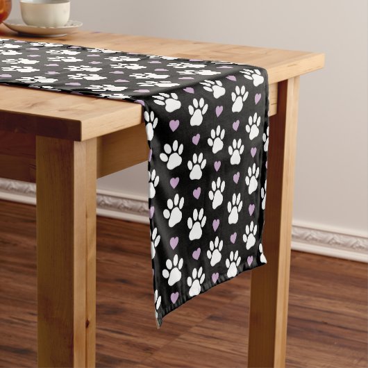 Paw Pattern, Dog Paws, White Paws, Lila Hearts Medium Tafelloper (Voorbeeld)