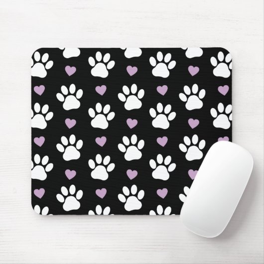 Paw Pattern, Dog Paws, White Paws, Lila Hearts Muismat (Met muis)
