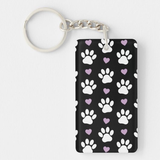 Paw Pattern, Dog Paws, White Paws, Lila Hearts Sleutelhanger (Voorkant)