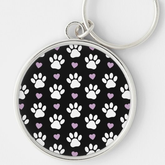 Paw Pattern, Dog Paws, White Paws, Lila Hearts Sleutelhanger (Voorkant)