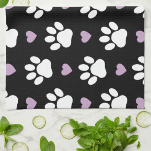 Paw Pattern, Dog Paws, White Paws, Lila Hearts Theedoek