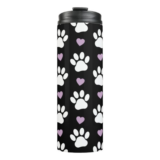 Paw Pattern, Dog Paws, White Paws, Lila Hearts Thermosbeker (Voorkant)
