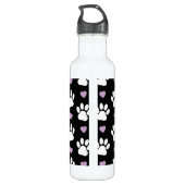 Paw Pattern, Dog Paws, White Paws, Lila Hearts Waterfles (Achterkant)