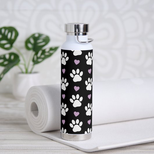 Paw Pattern, Dog Paws, White Paws, Lila Hearts Waterfles (Yoga)