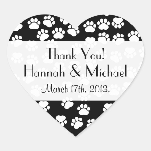 Paw Pattern, Paw Prints, Black and White, Weddensc Hart Sticker (Voorkant)