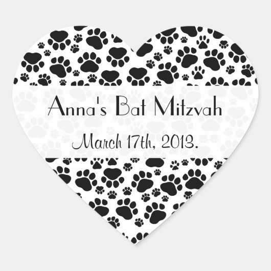 Paw Pattern, Paw Prints, Dog Paws, Bat Mitzvah Hart Sticker (Voorkant)