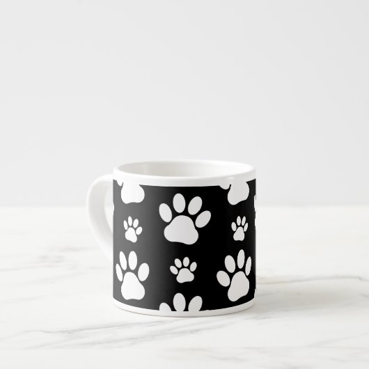 Paw Pattern, Paw Prints, Dog Paws, Black and White Espresso Kop (Voorkant links)