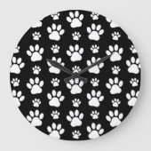 Paw Pattern, Paw Prints, Dog Paws, Black and White Grote Klok (Voorkant)