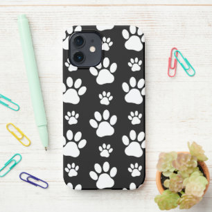 Paw Pattern, Paw Prints, Dog Paws, Black and White iPhone 12 Hoesje