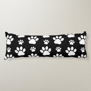 Paw Pattern, Paw Prints, Dog Paws, Black and White Lichaamskussen