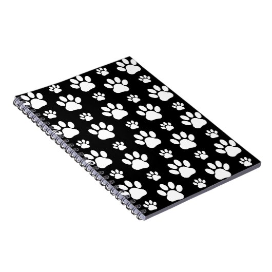 Paw Pattern, Paw Prints, Dog Paws, Black and White Notitieboek (Rechterzijde)
