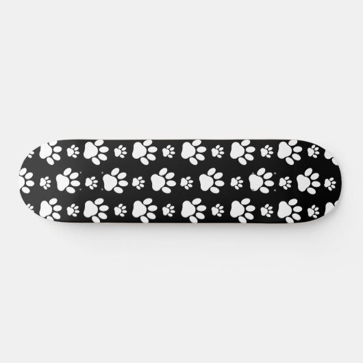 Paw Pattern, Paw Prints, Dog Paws, Black and White Skateboard (Horizontaal)