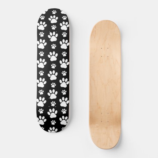 Paw Pattern, Paw Prints, Dog Paws, Black and White Skateboard (Voorkant)