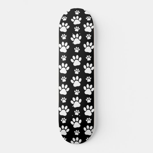Paw Pattern, Paw Prints, Dog Paws, Black and White Skateboard (Voorkant)