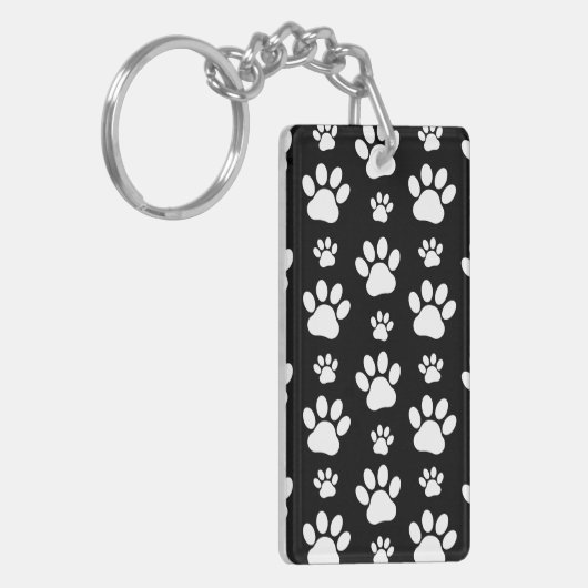 Paw Pattern, Paw Prints, Dog Paws, Black and White Sleutelhanger (Voorkant Links)