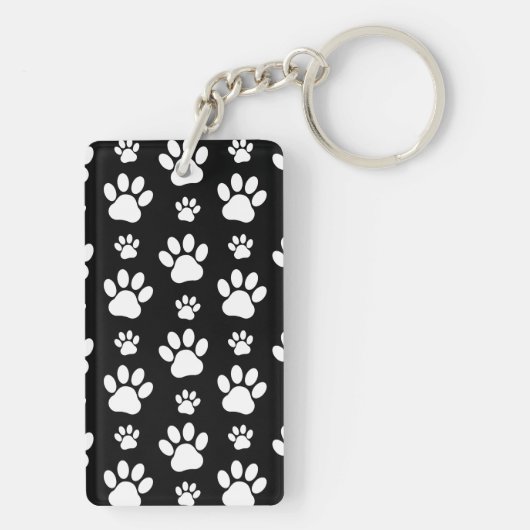 Paw Pattern, Paw Prints, Dog Paws, Black and White Sleutelhanger (achterkant)