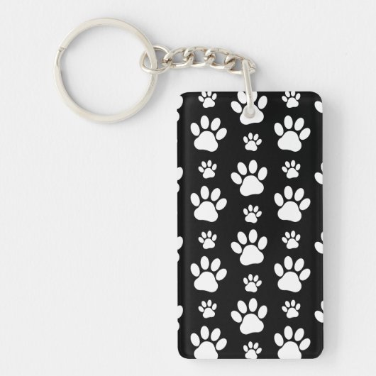 Paw Pattern, Paw Prints, Dog Paws, Black and White Sleutelhanger (Voorkant)