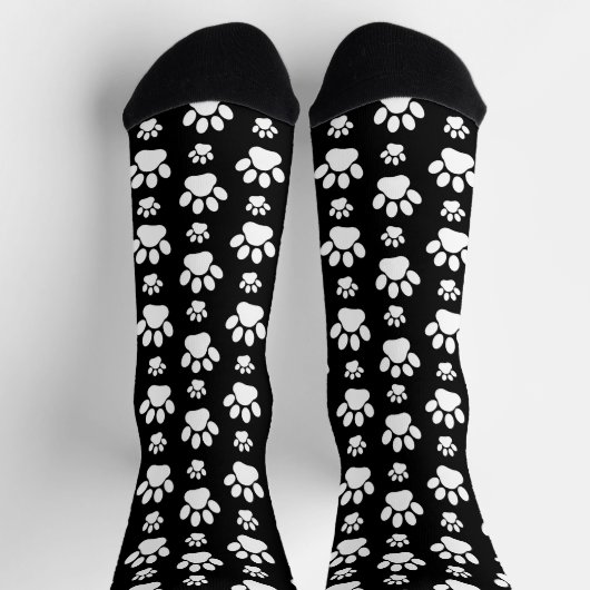 Paw Pattern, Paw Prints, Dog Paws, Black and White Sokken (Top)