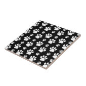 Paw Pattern, Paw Prints, Dog Paws, Black and White Tegeltje (Zijkant)