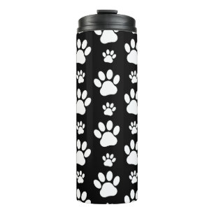Paw Pattern, Paw Prints, Dog Paws, Black and White Thermosbeker