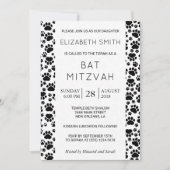 Paw Pattern, Paws, Black and White, Bat Mitzvah Kaart (Voorkant)