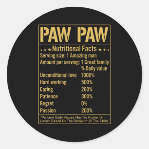 Paw Paw Nutritional Facts Funny Grandpa Quotes Ronde Sticker