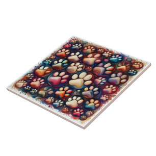 Paw print bedrukt verschillend gekleurde hond tegeltje