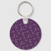 Paw Print Cookies Dark Purple Pattern Monogram Sleutelhanger (Achterkant)