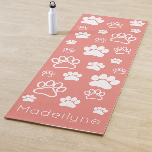Paw Print Doga-Modern Monogram Contented Coral Yogamat (In situ)