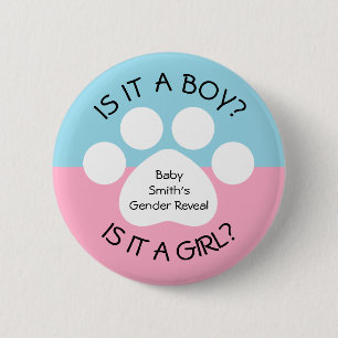 Paw Print Gender onthullen Ronde Button 5,7 Cm
