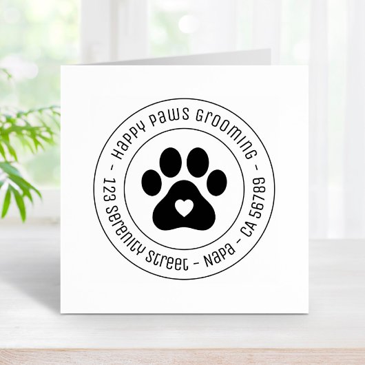 Paw Print Grooming Zakelijk Hart Rond Adres Rubberstempel