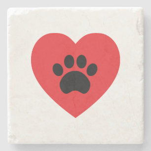Paw Print Heart Stenen Onderzetter