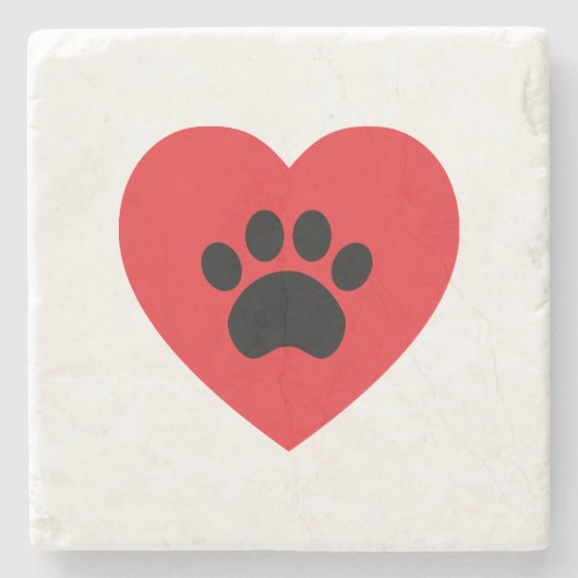 Paw Print Heart Stenen Onderzetter (Voorkant)