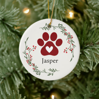 Paw Print Holly en Berry Kerst Ornament