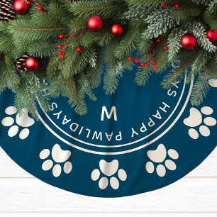 Paw Print krans Monogram Pet Navy Kerstmis Kerstboom Rok