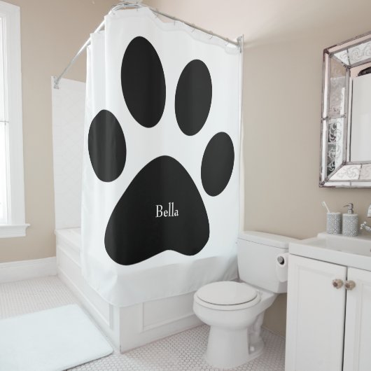 Paw Print Large Pattern Black White - aangepaste n Douchegordijn (In situ)