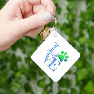 Paw Print LOVE Blauw Groen Familie Huisdier Fun Sleutelhanger