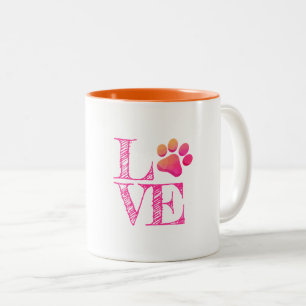 Paw Print LOVE Roze Sinaasappel Familie Huisdier F Tweekleurige Koffiemok