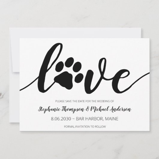 Paw Print Love Weddenschap Pet Dog Save The Date (Voorkant)