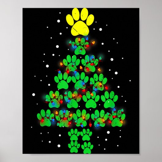 Paw Print Merry Christmas Tree Lights Dog Or Cat M (Voorkant)