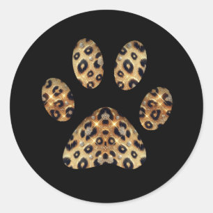 Paw Print met Goud & Zwart Leopard Sparkle Ronde Sticker