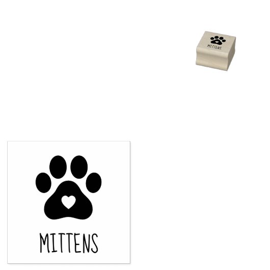 Paw Print met hart en huisdier naam 1x1 Rubberstempel (Gestempeld)